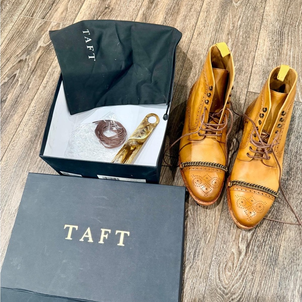 Taft Tan Leather Brogue Lace-Up Boots